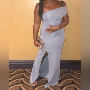 One shoulder elegant gray split dress